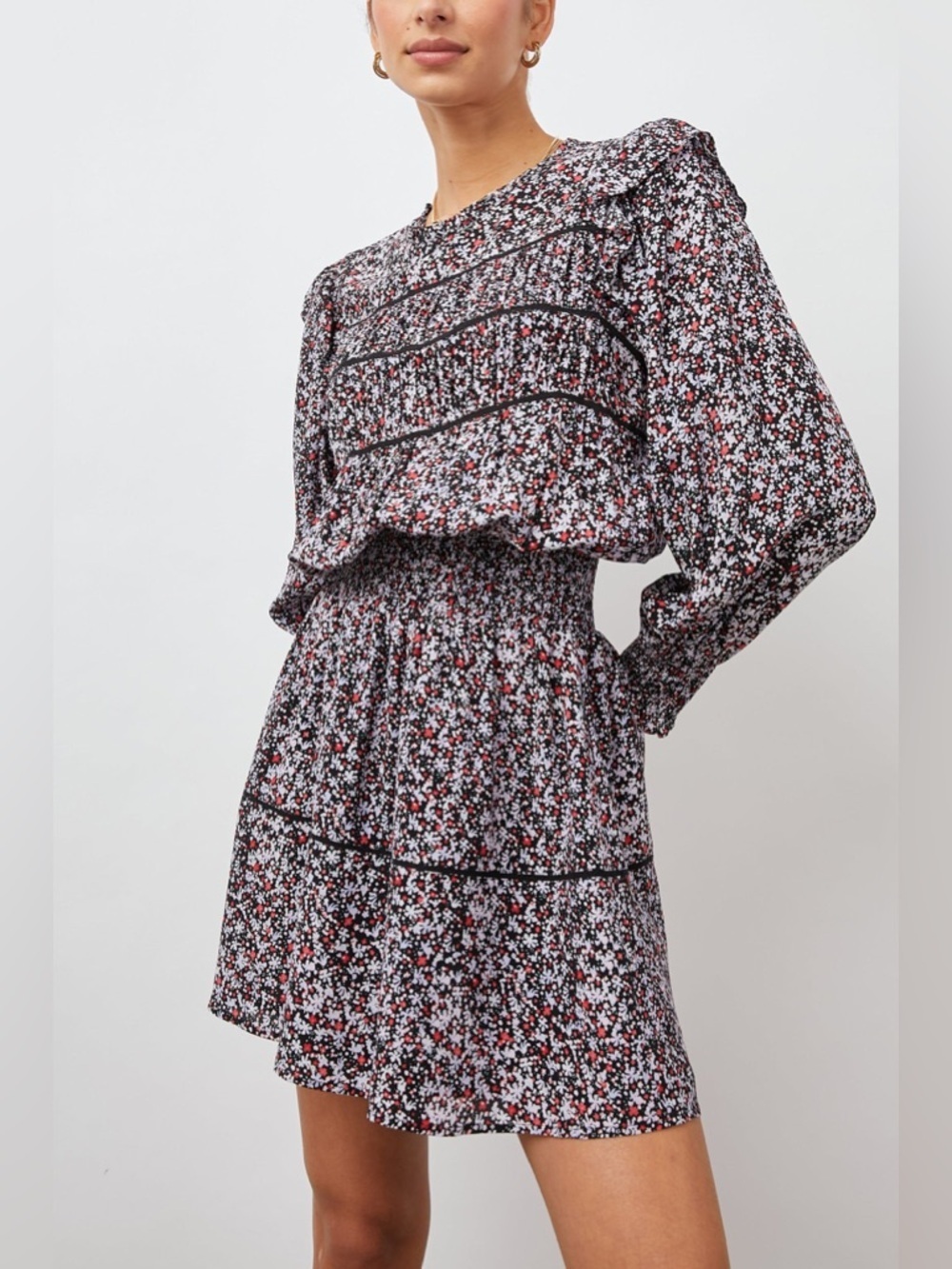Rails Faren Floral Long Sleeve Dress in Midnight Meadow Black Womens Size Medium